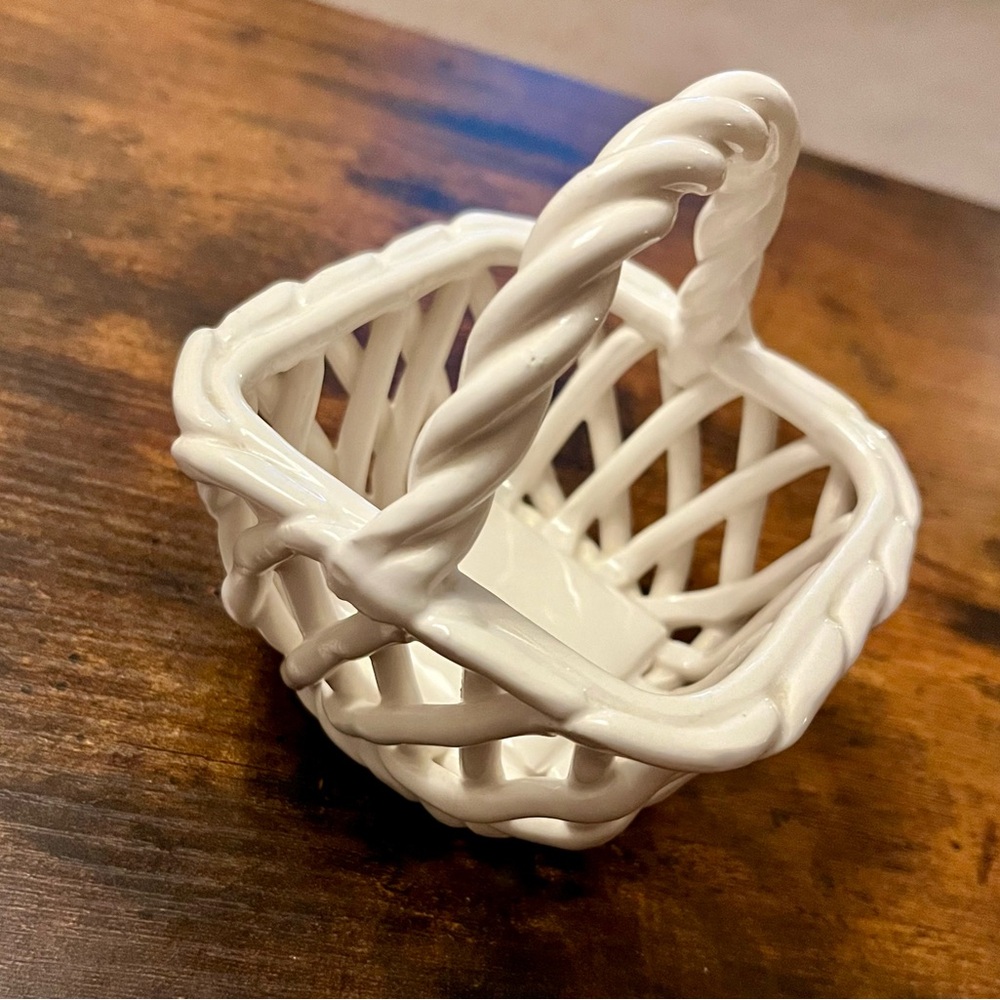 White Woven Ceramic Accent Basket